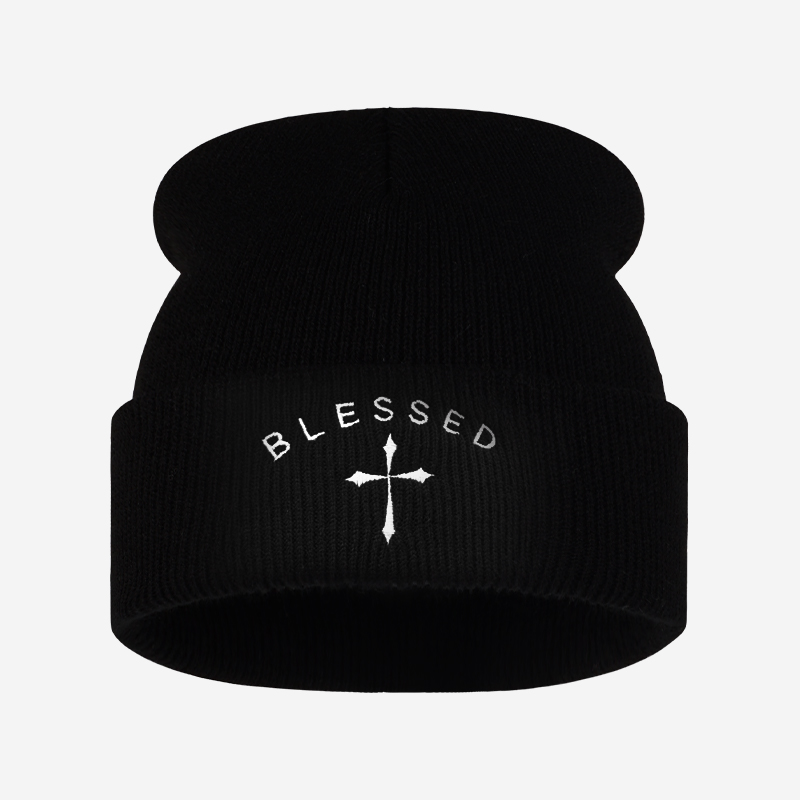 Blessed Cross Embroidered Bean - Beanie Cuffed Knit review and price