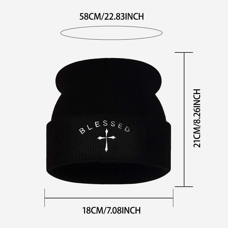 Blessed Cross Embroidered Bean - Beanie Cuffed Knit review and price