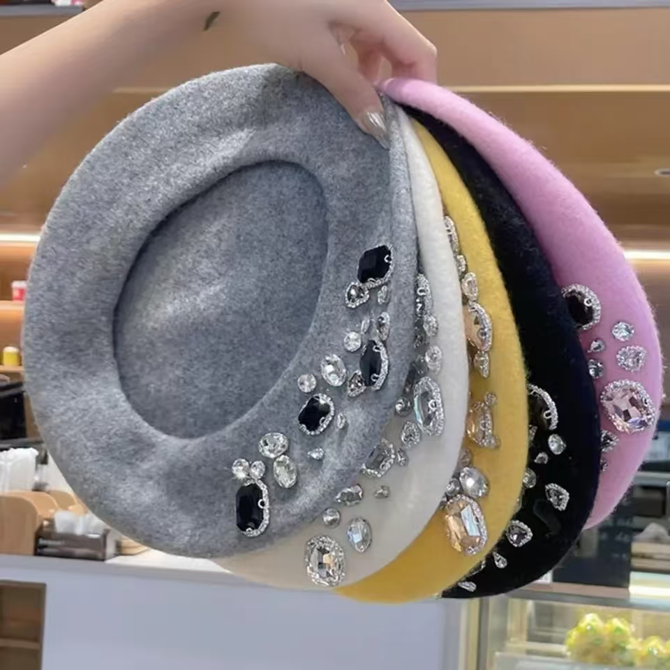 French Beret Thick Rhinestone  - Beret French Wool review and price
