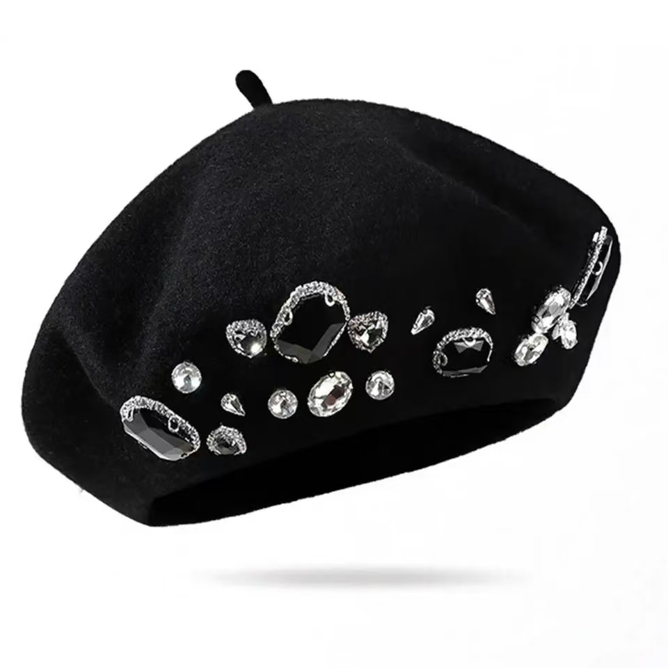 French Beret Thick Rhinestone  - Beret French Wool review and price