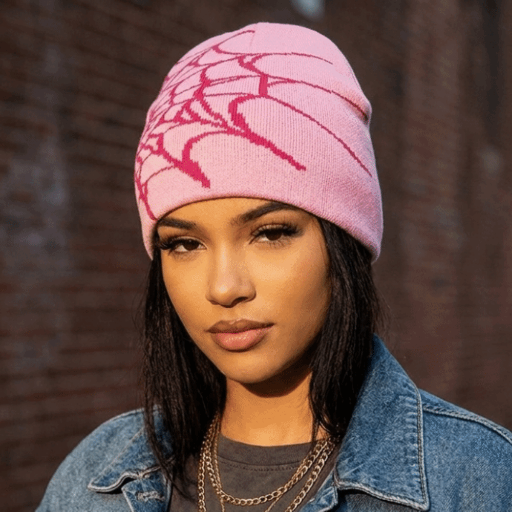 Y2K Soft Spider Web Pattern Be - Beanie Cuffed Knit review and price