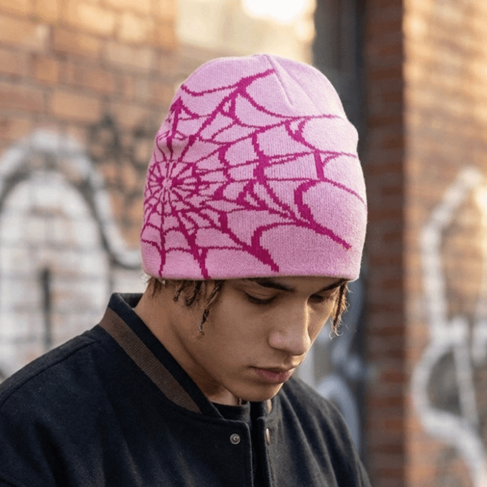 Y2K Soft Spider Web Pattern Be - Beanie Cuffed Knit review and price